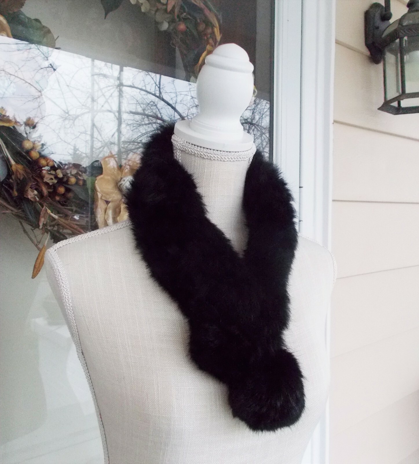Vintage Soft Black Rabbit Fur Collar Scarf 30″ Long XS to 2X Lovely