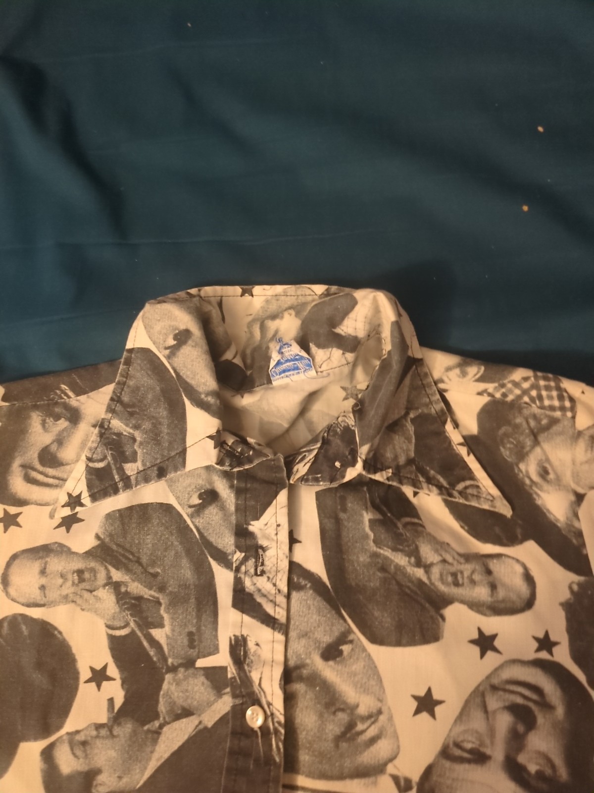 Vtg 60s Queens Way To Fashion Pop Art Hollywood Stars Long Sleeve Shirt See Pics