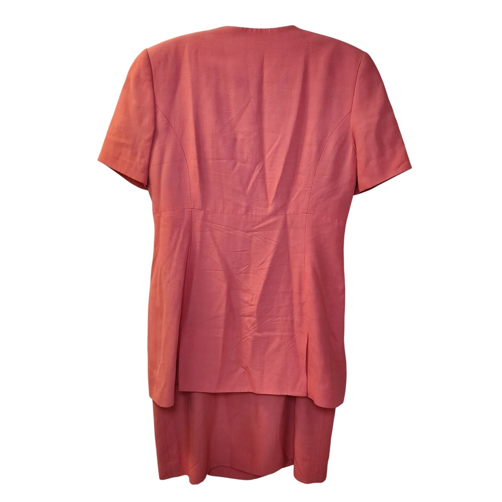 Casual Corner Vintage Coral Pink 2 Piece Dress Suit Set Double Breasted Size 8