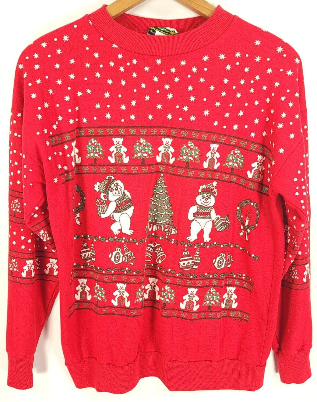 Vtg Ugly Holiday Graphic Sweatshirt Women’s Med Distressed Christmas Sky Lite