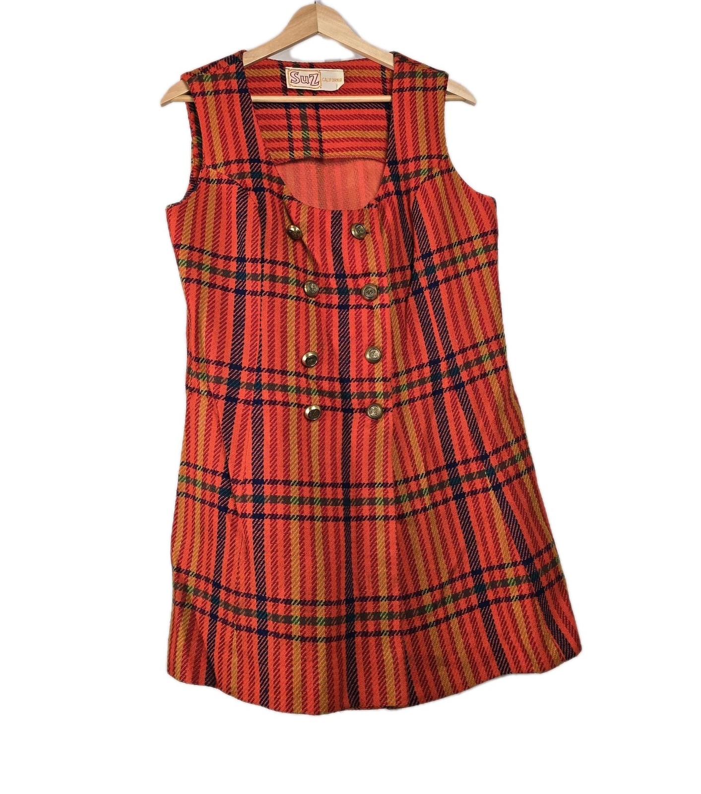 VTG 1960s Suz Of Califoria Women’s Red Plaid Mod Mini Dress Size 8 (See Notes)