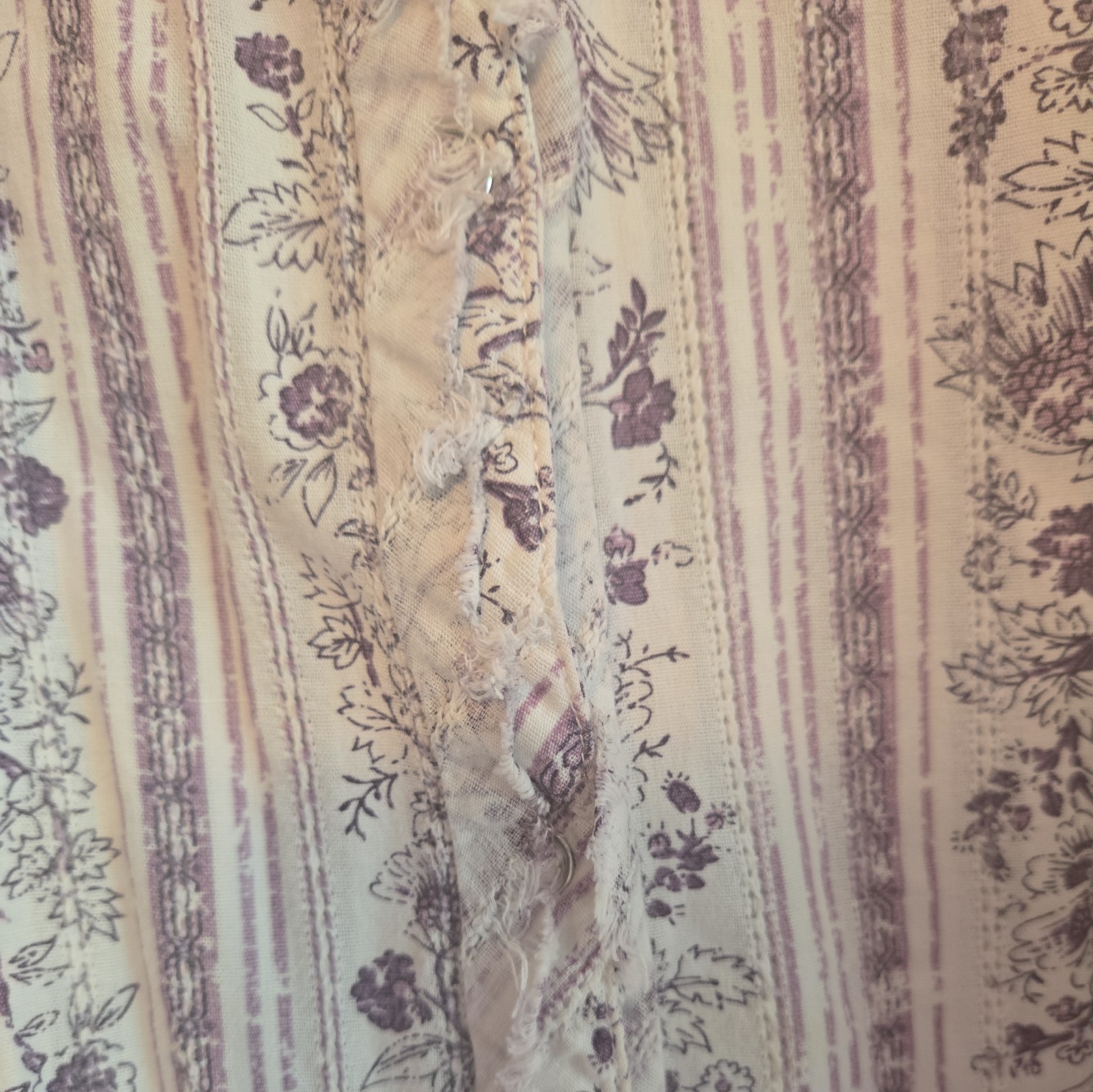 Vtg Fang Floral Blouse Button Down Womens Purple 3/4 Sleeve Y2k Large Embroidery