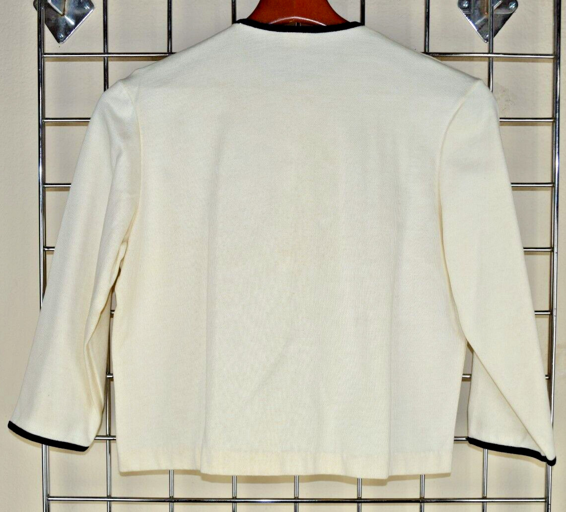 Vintage Jacket Jantzen Size M 70s Ivory Black Trim Leafy Green Embroidered Knit
