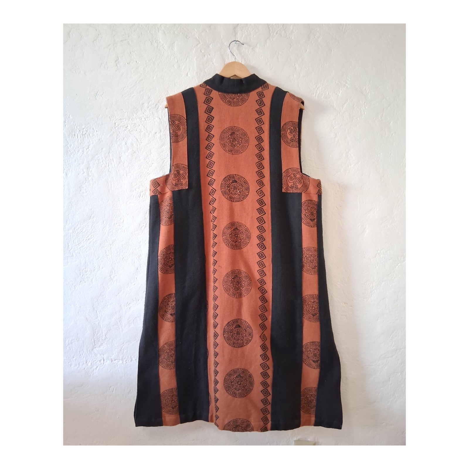 Vintage Ganesh Nepal Quilted Long Vest Duster Tibetan Boho Ethnic Print M