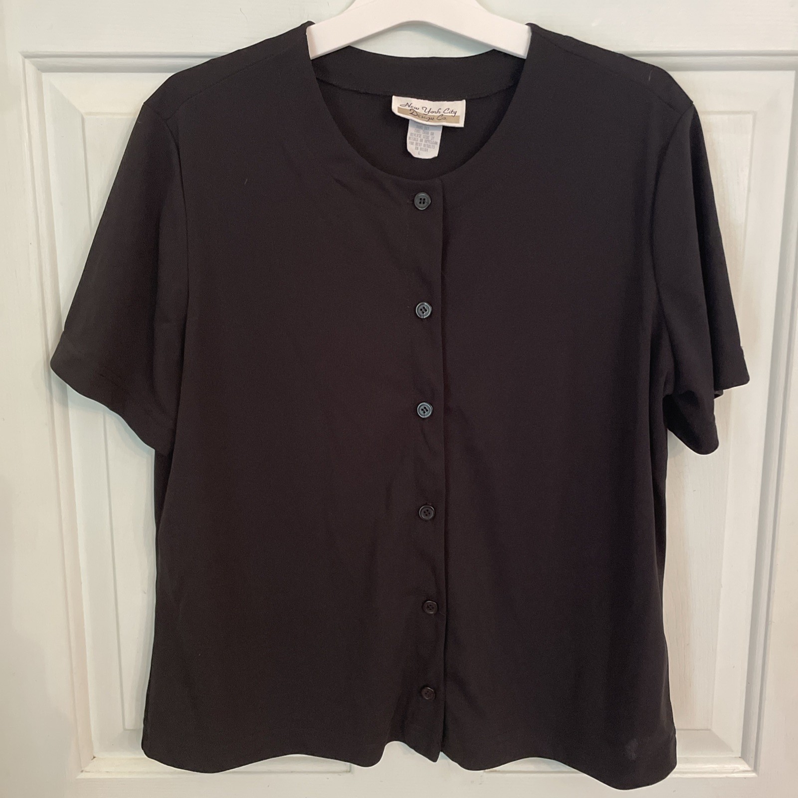 New York City Design Co 90s Black Button Front Blouse Size Large