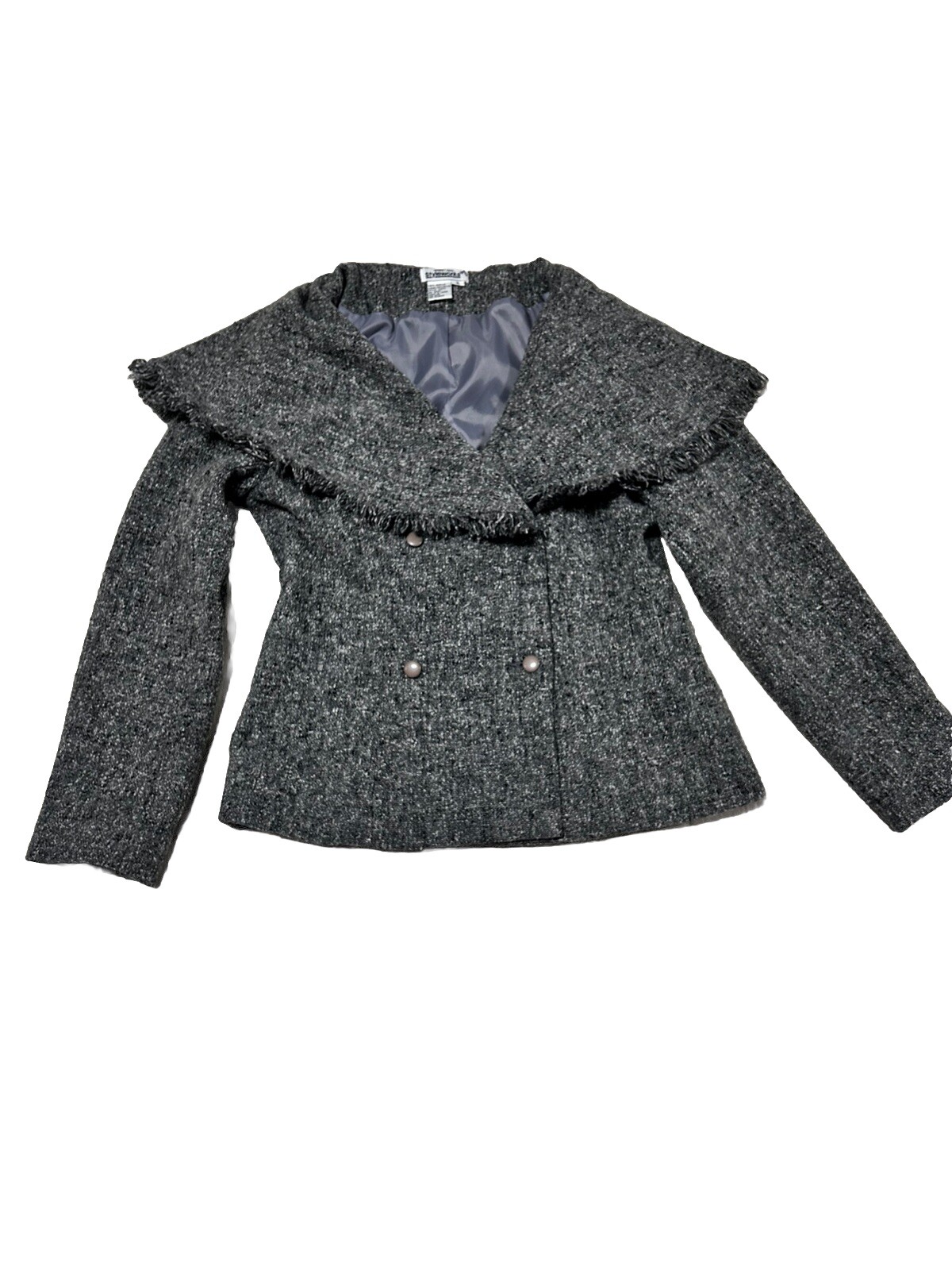 VTG Newport News Styleworks Women’s Winter Gray Blazer Sz 8 Shawl Fringe