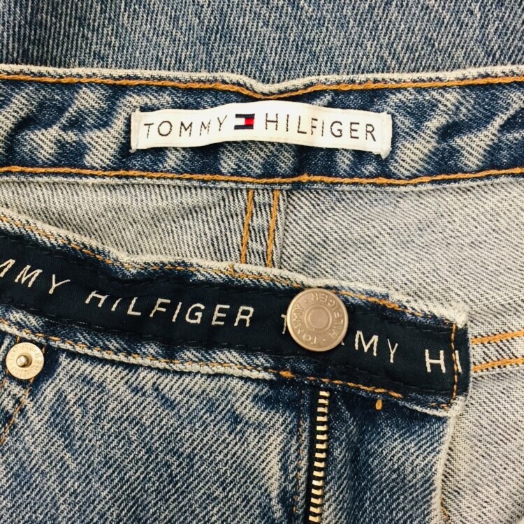 Tommy Hilfiger Mom Jeans Denim Pants Vintage 90s SPELLOUT Blue Baggy Hipster 10