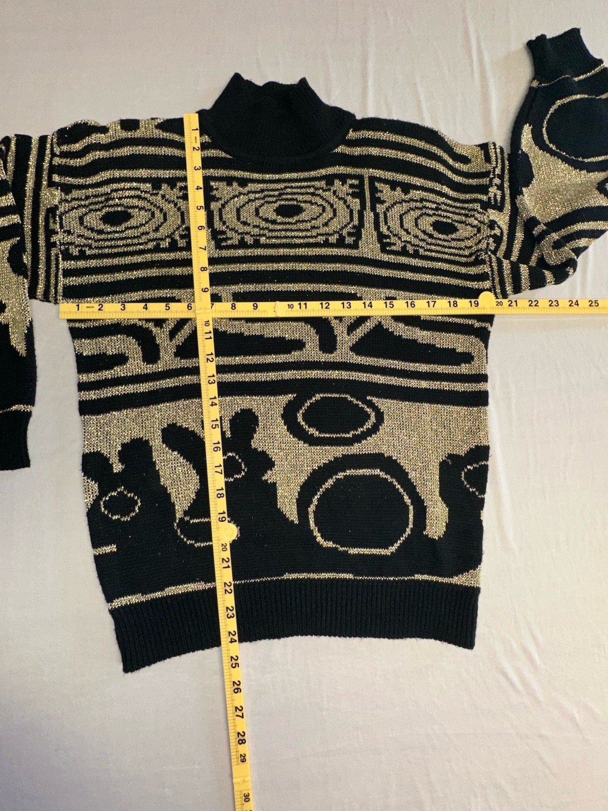 GB • Vintage Black Gold Tribal Oversized Sweater • Metallic Gladys Bagley 80s