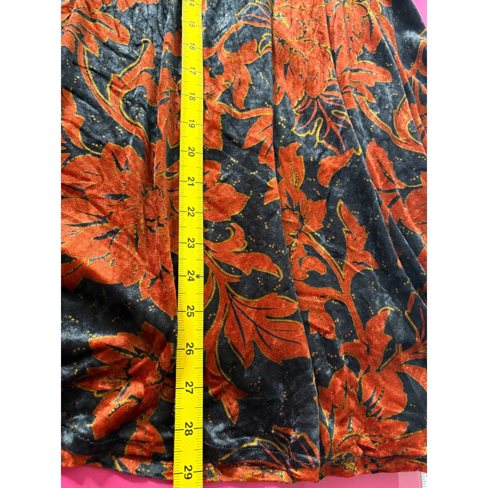VTG 90s DIANA BENTALLS Ochre Black Floral Velvet Pleated Midi Skirt Sz 46 Grunge