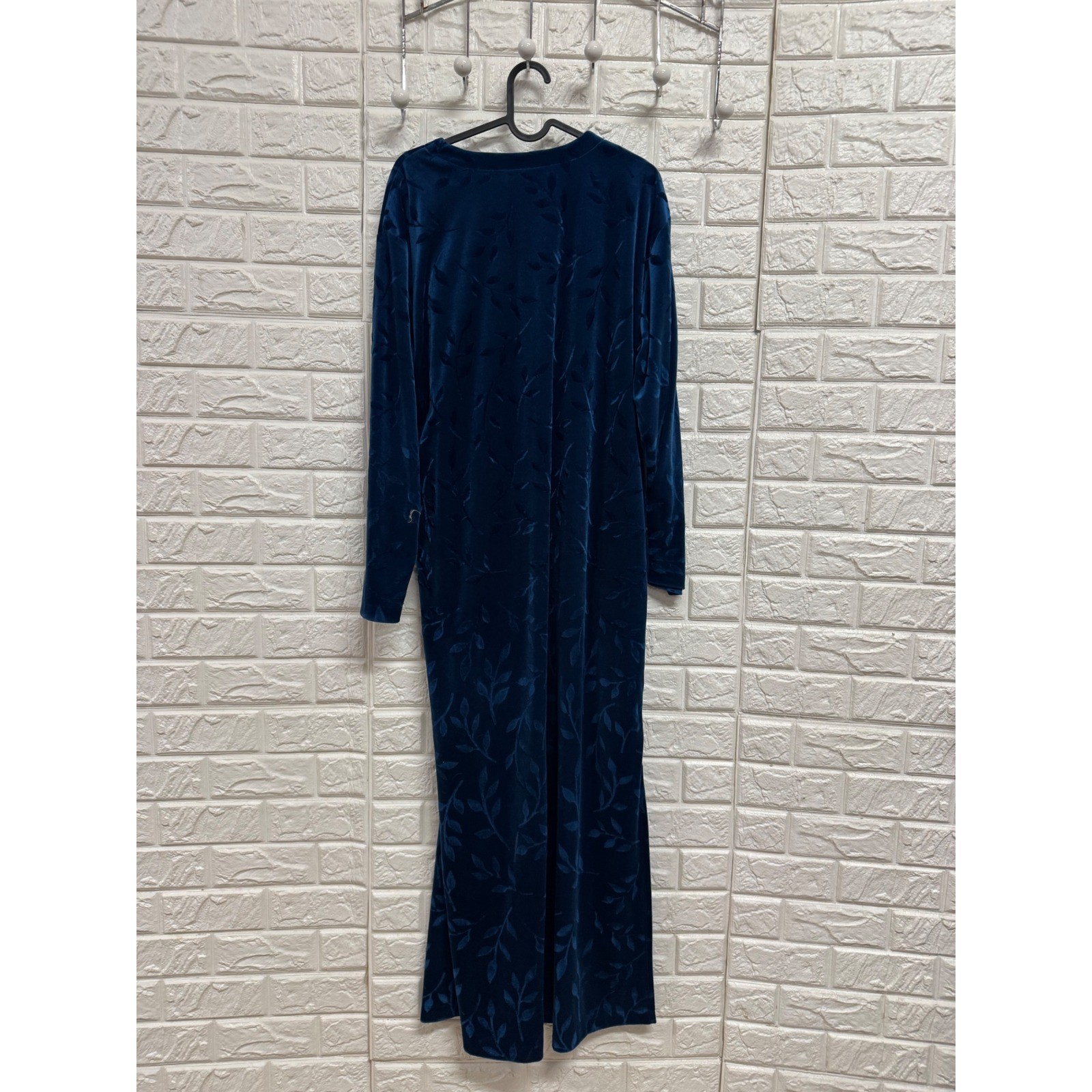 Ruth Norman Saks Fifth Avenue Vintage Navy Blue Velvet Leaf Maxi Dress Caftan