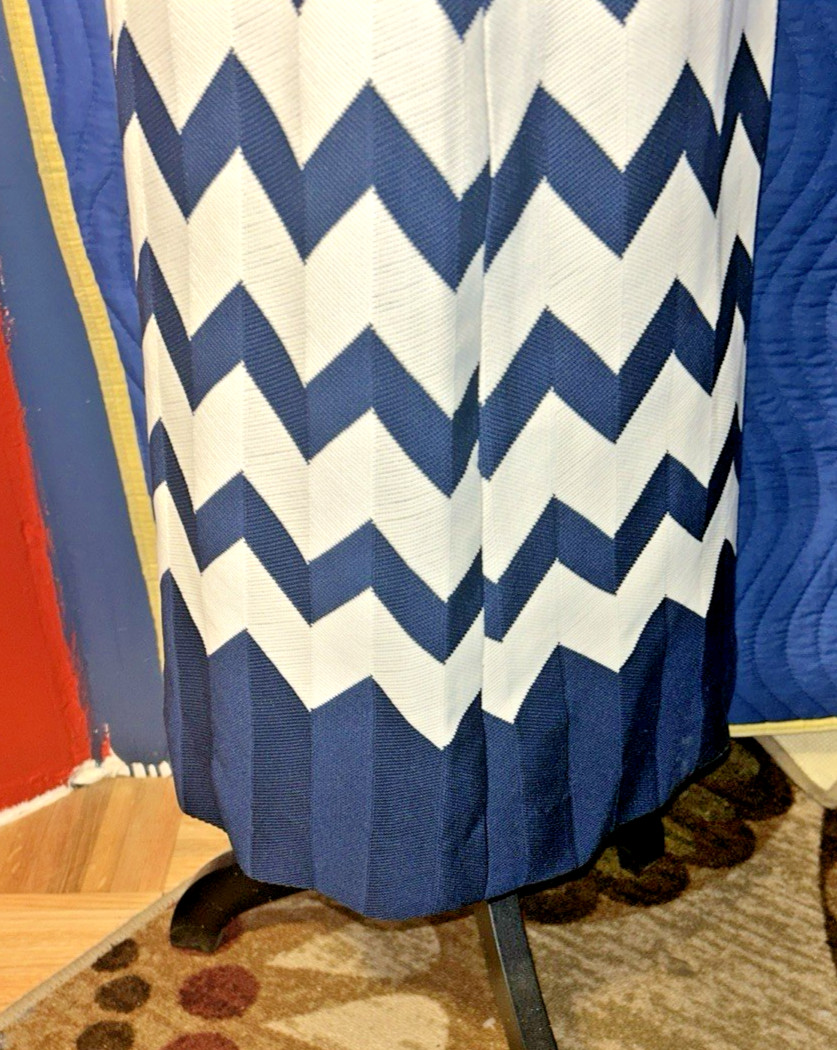Dalton in Trevira Classic Vintage Dress White with Angled Blue Stripes Size S
