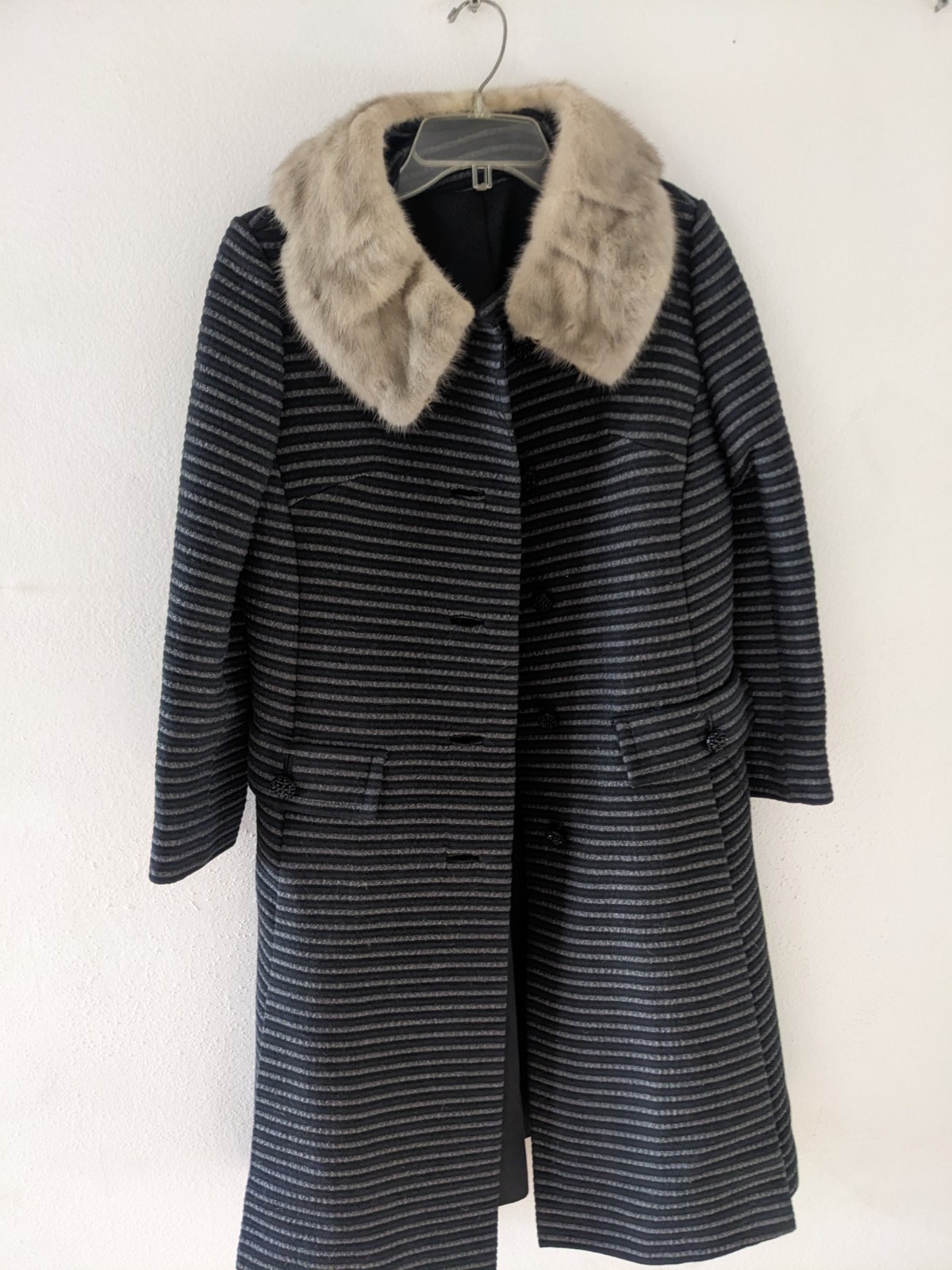 Beautiful Mid-Century Modern Wool and Fur Coat Handmade Medium