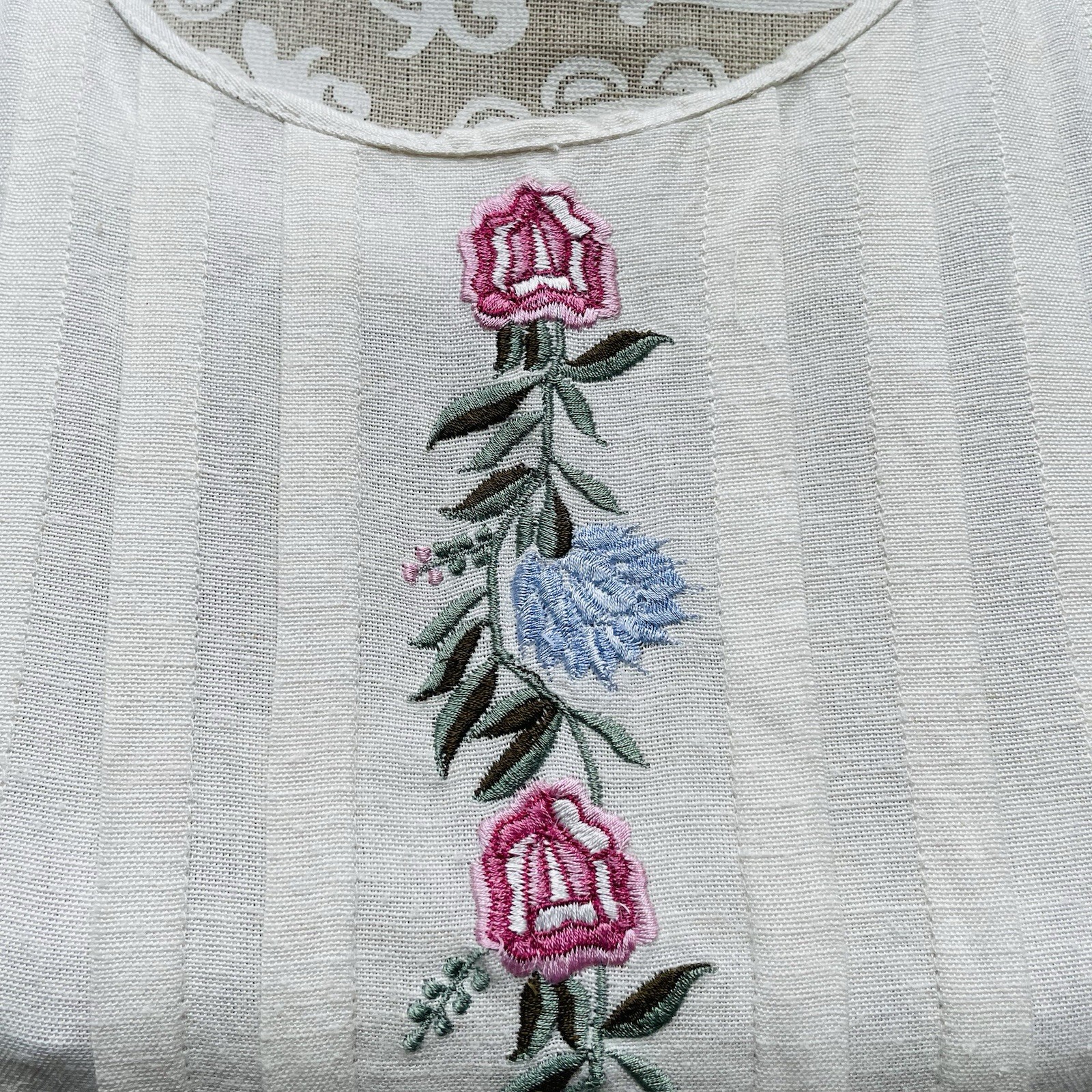 Cottagecore Prairie White Embroidered Midi Dress Pintuck Linen Blend Karin Steve