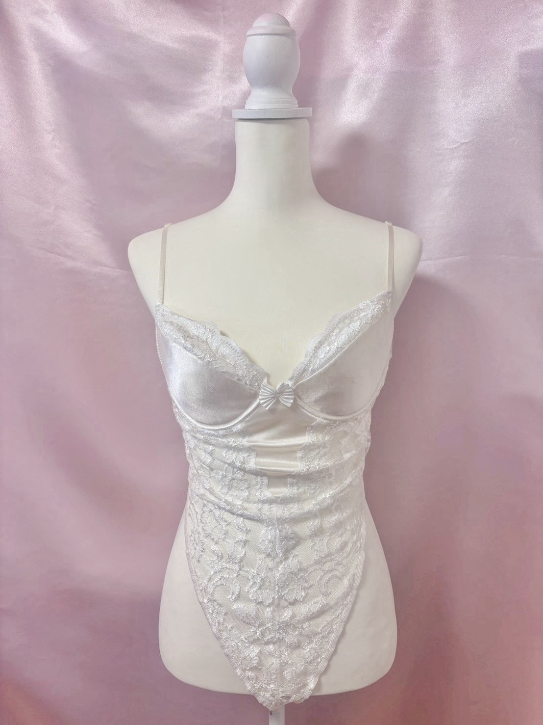 Vintage 1980s 1990s Cinema Etoile White Lace Teddy Bodysuit Made in USA