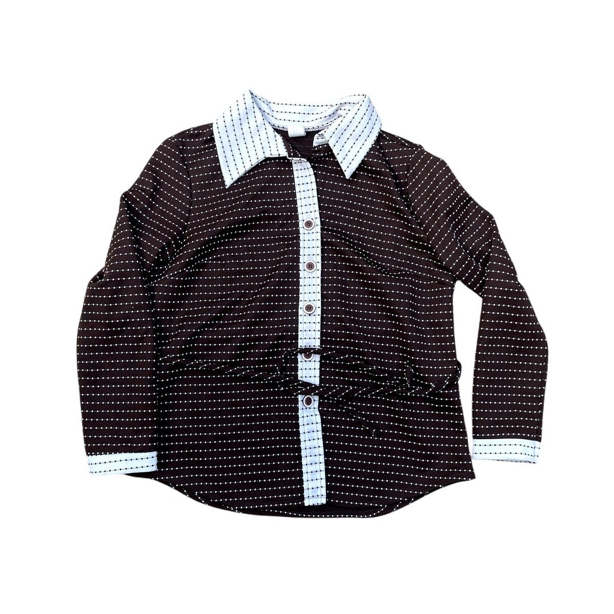 Brown White Polyester Women’s Long Sleeve Top 1960’s