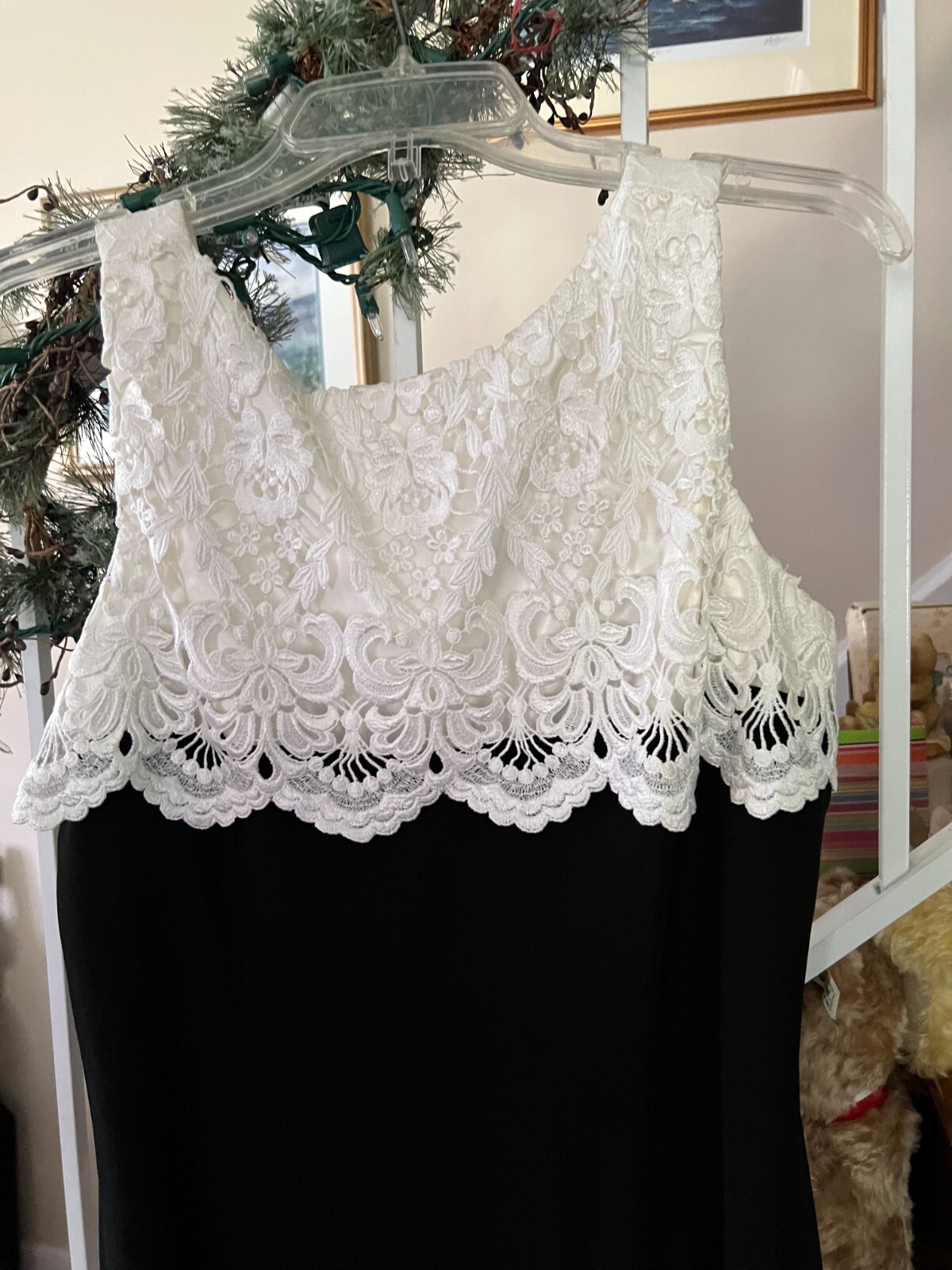 Vintage Scott McClintock Dress Size 12 Long Black Beautiful White Lace Bodice