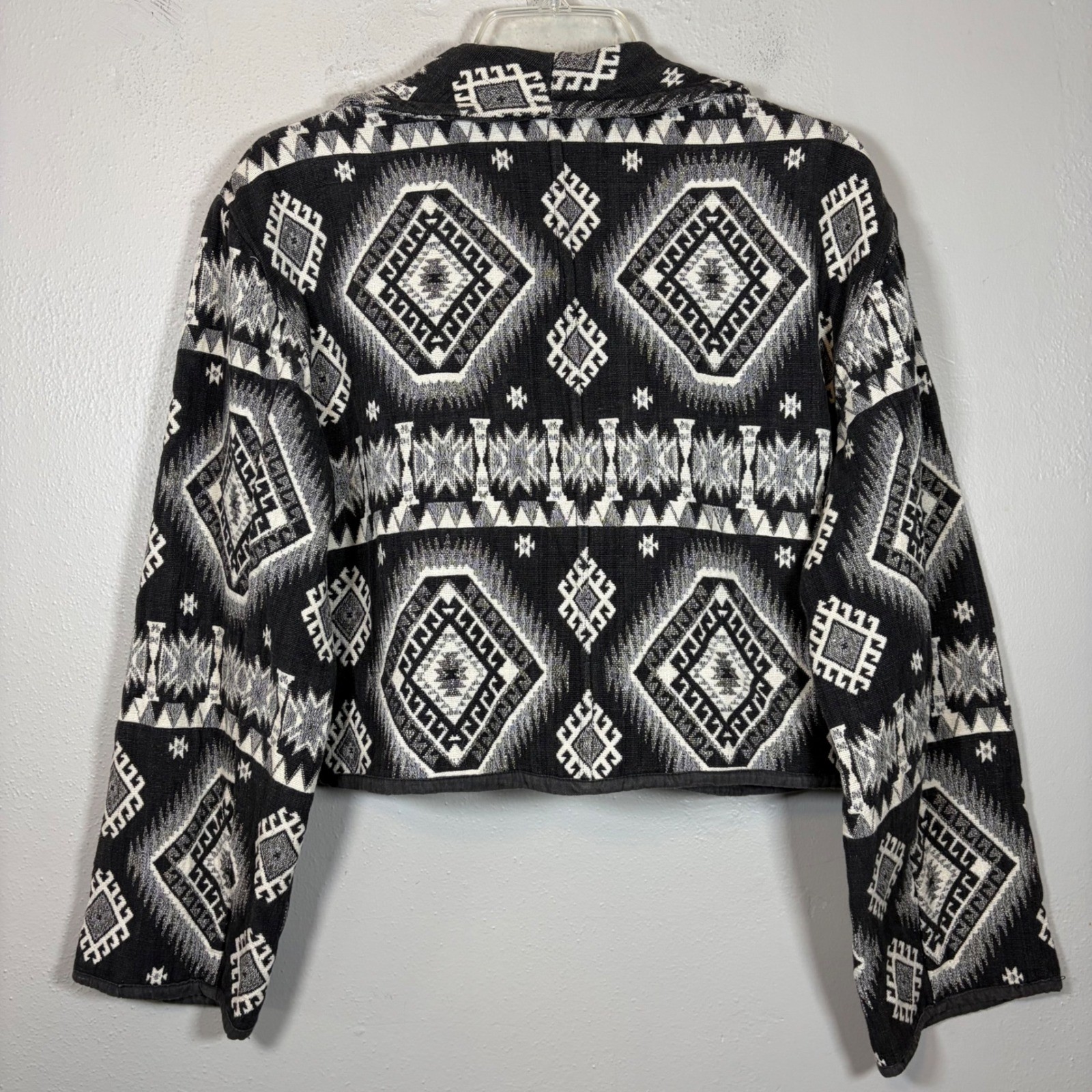 Flashback Vintage Southwestern Cropped Jacket Black White Woven Cotton Large