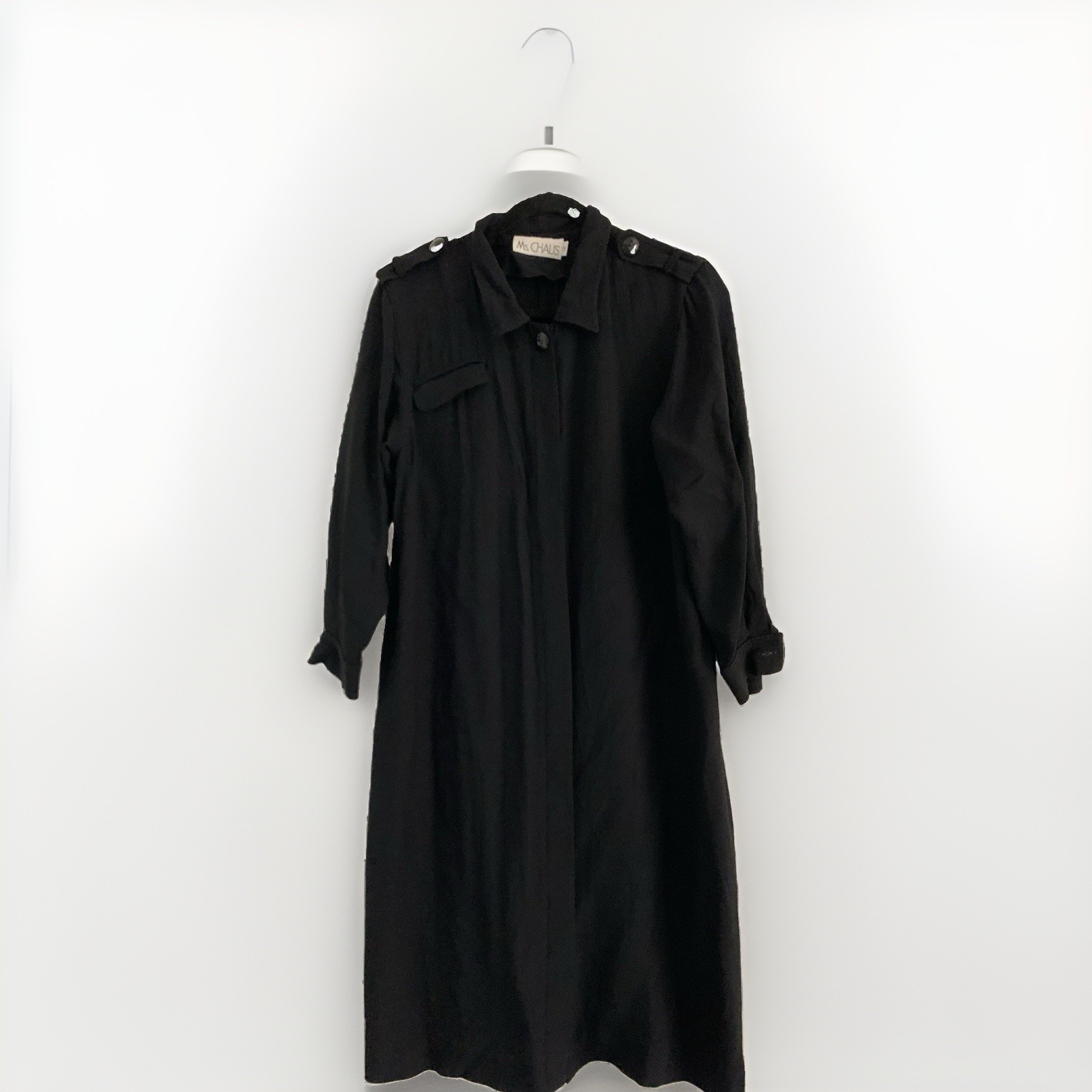 Vintage Chaus Shirt Dress Size Medium Petite Black Rayon