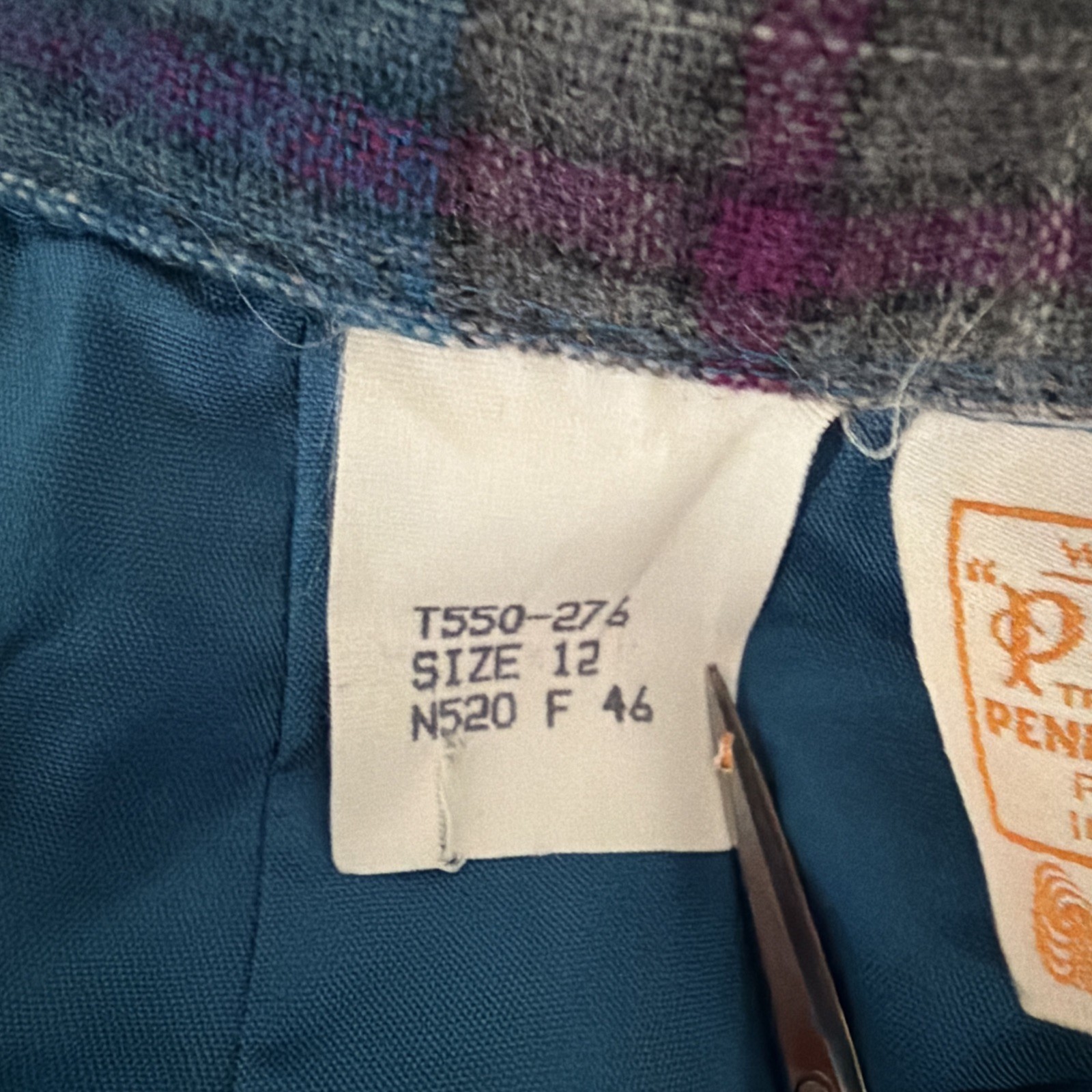 Vintage Pendleton Pleated Check Plaid Long Skirt Blue Purple Gray Pastel Sz 12