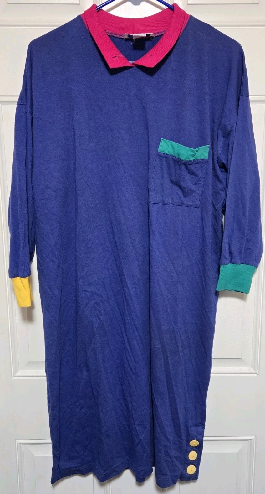 Tzzz Vintage Sleeping Night Gown Shirt 90s Womens One Size Blue Green Yellow