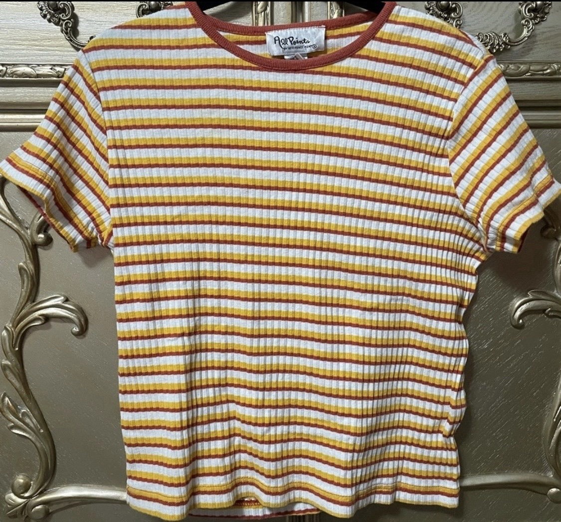 Vintage 1990s 90s All Points Striped Robbed Tee Shirt Women’s Medium
