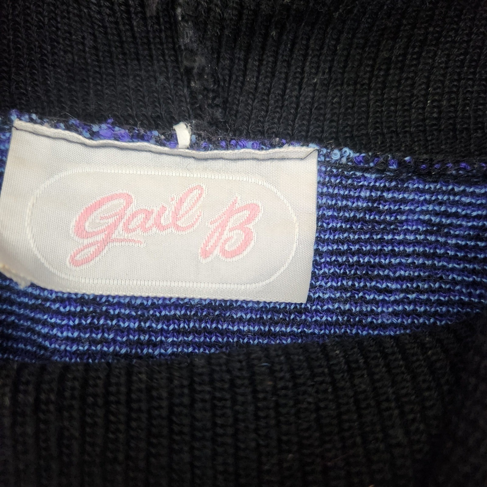 Vintage Gail B Black Blue Swewter Size S Potted Plant Crown Turtleneck Retro