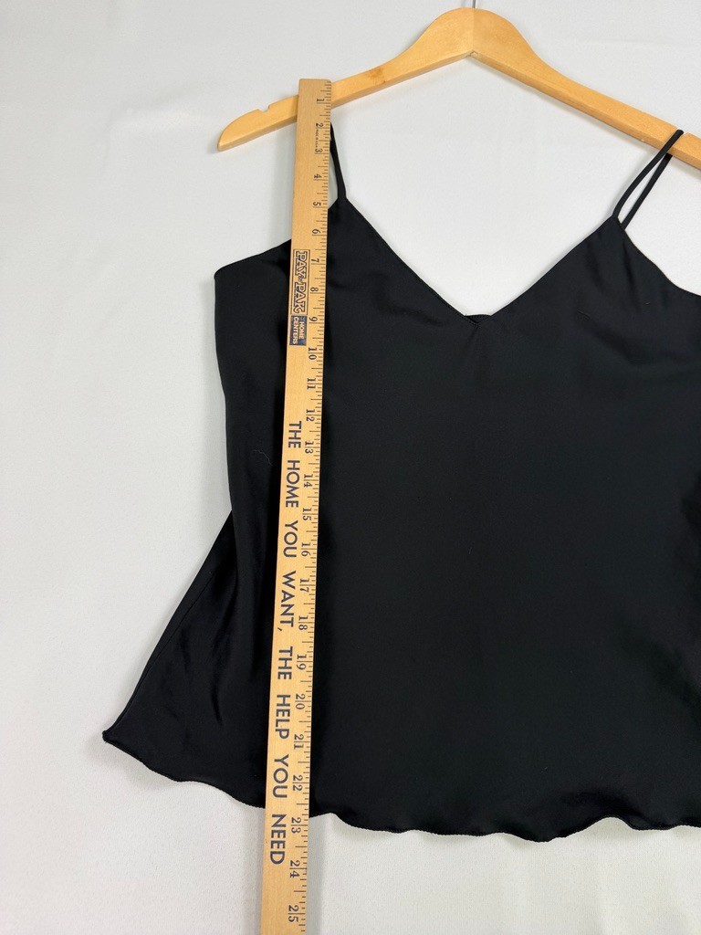 Savon Faire Black Satin Cami Tank Top V Neck Spaghetti Strap Size M L
