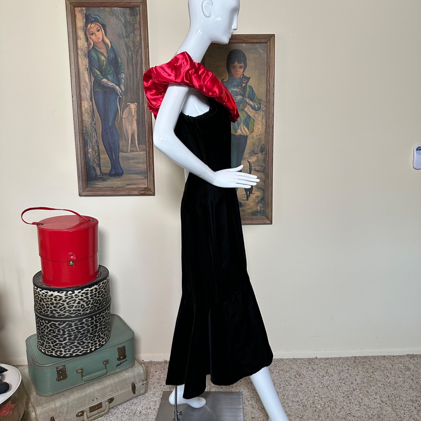 Vintage 80s Jessica McClintock Vampy Satin & Velvet Mermaid Party Prom Dress M/L