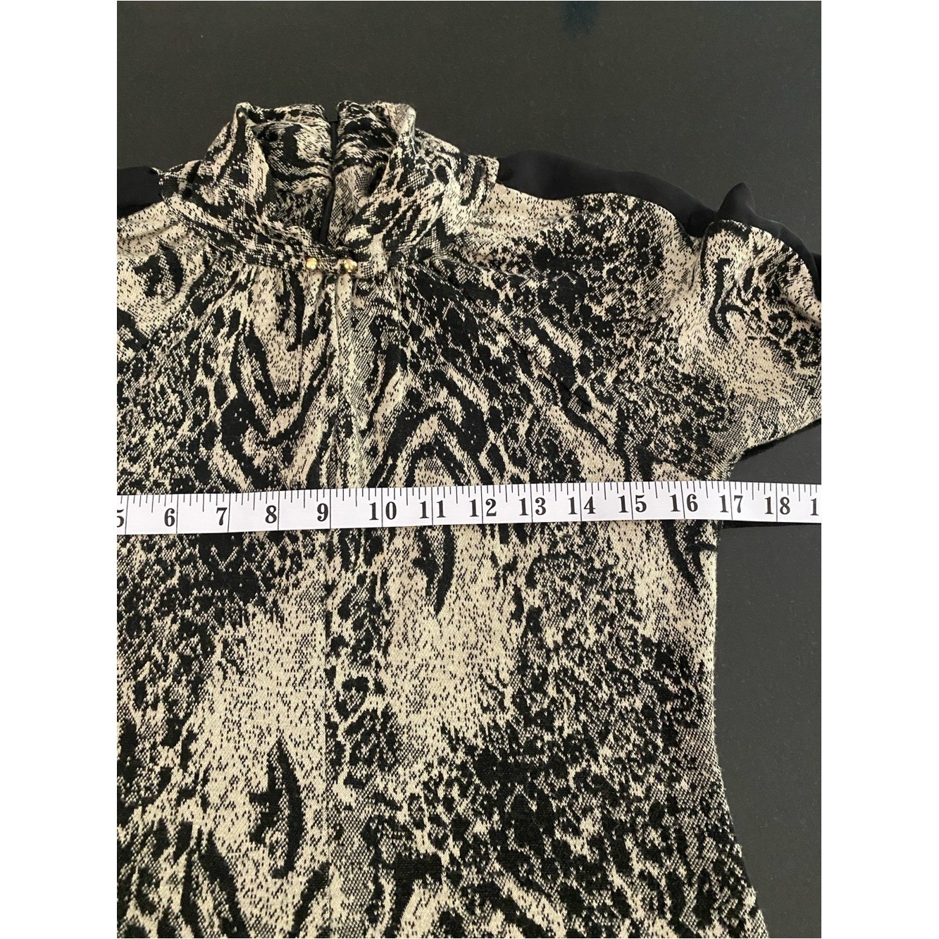 Roberto Cavalli Vintage Black Cream Snakeskin Wool Long Sleeve Dress Medium
