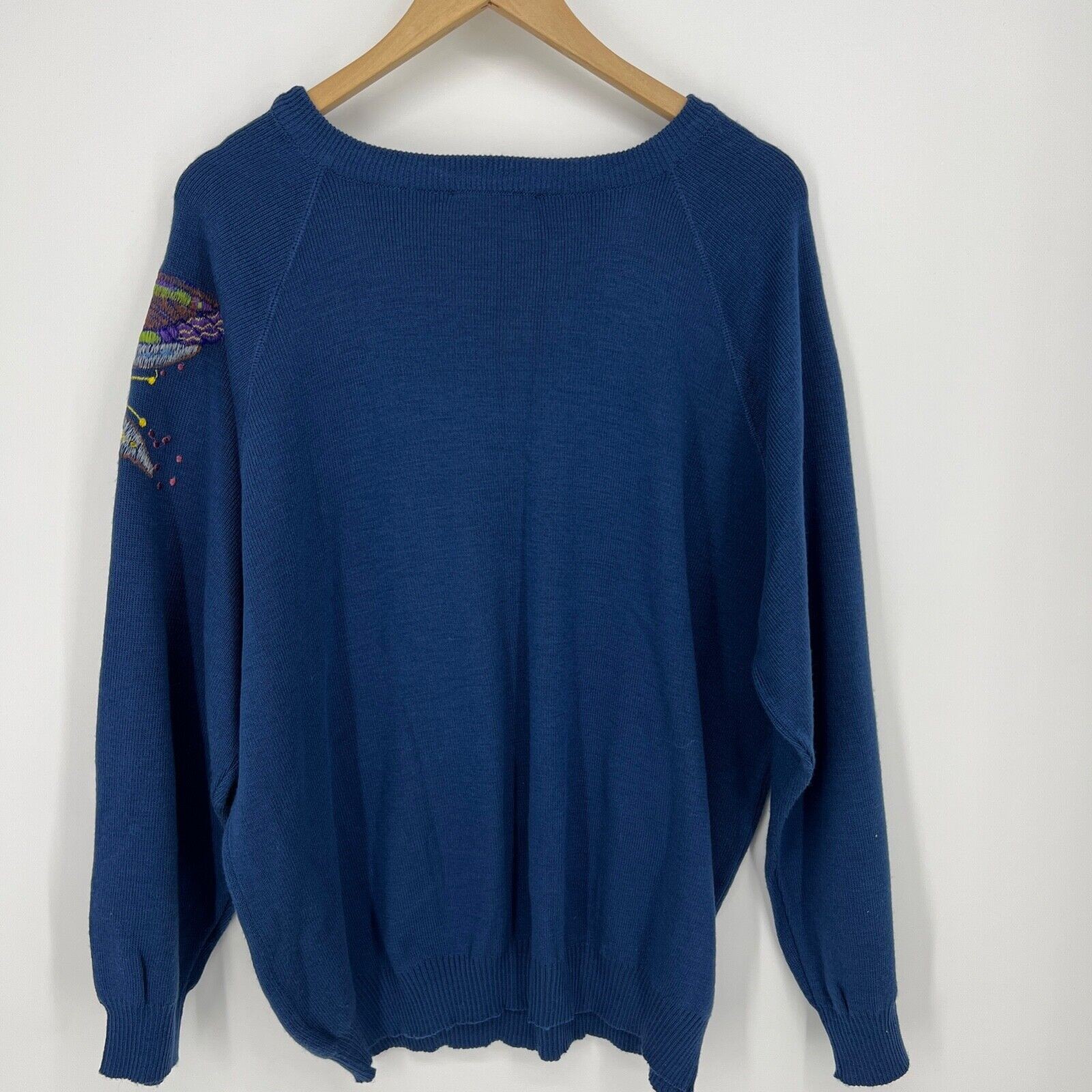 Vintage Cyn Les Shirlee Embroidered BUTTERFLY Sweater Blue Size 22
