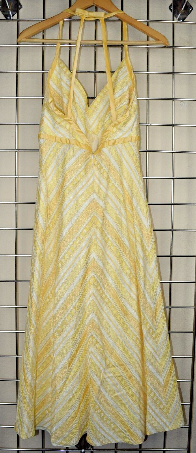Vintage Midi Dress Watters Size S/M 80s Shimmery Pearl Yellow Embroidered Lined