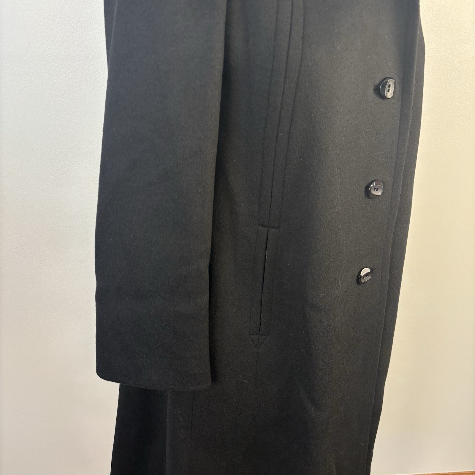 VTG 1960s Stevens Forstmann Black Wool Swing Coat Mod Jacki O Style Quiet Luxury