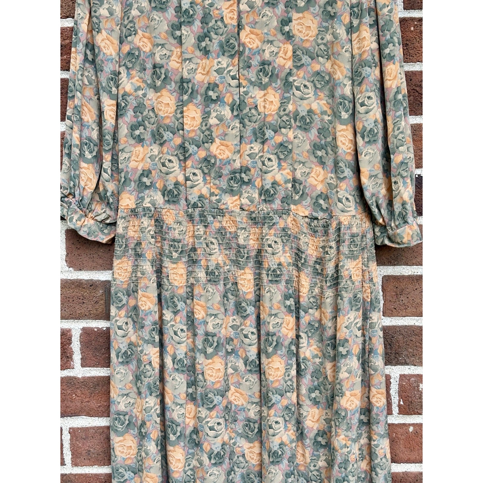 Vintage 80s Taurus II Floral Prairie Dress Lace Collar Drop Waist Pink Green