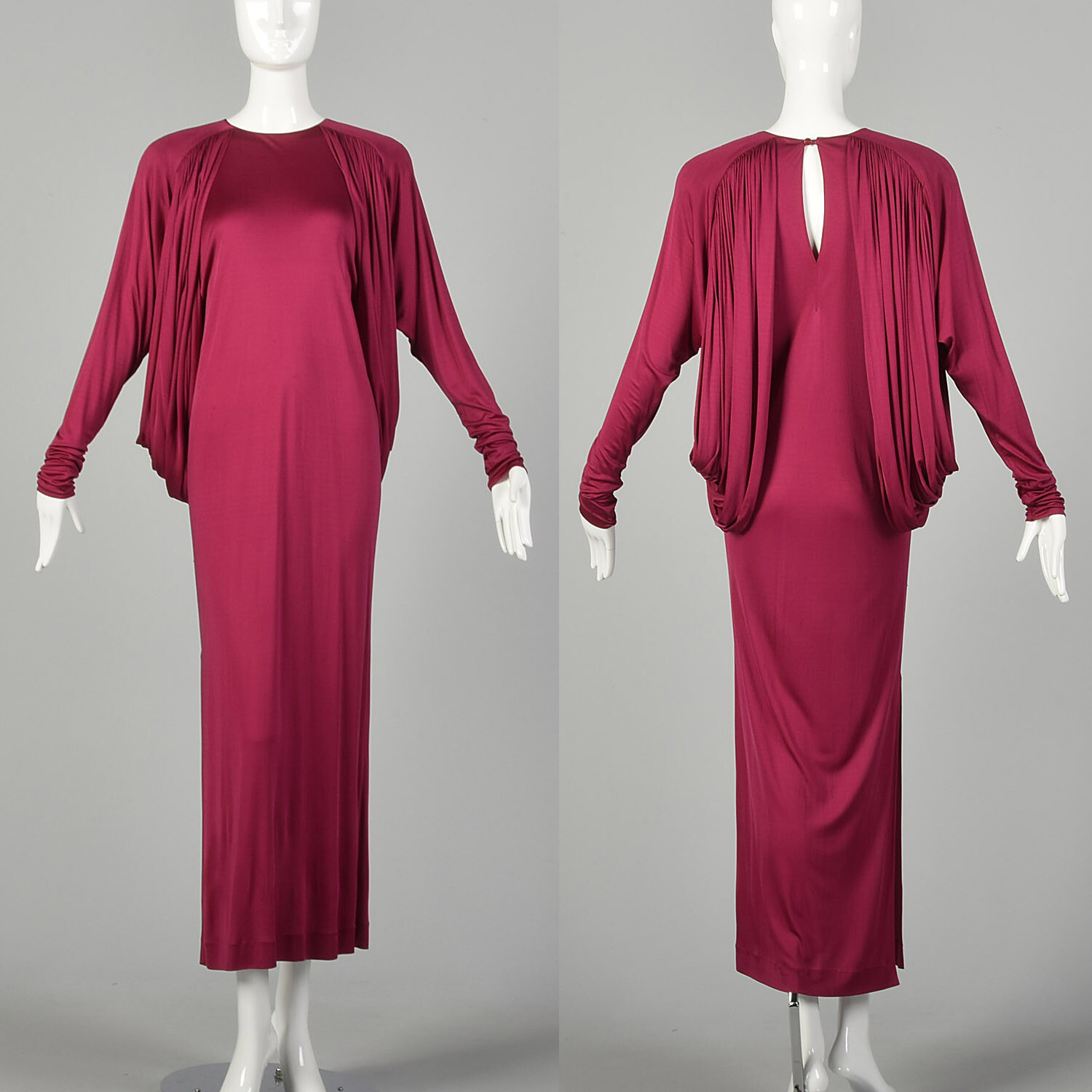 Small 1980s Missoni Fuchsia Evening Gown Formal Silk Jersey Draped Maxi DressVTG