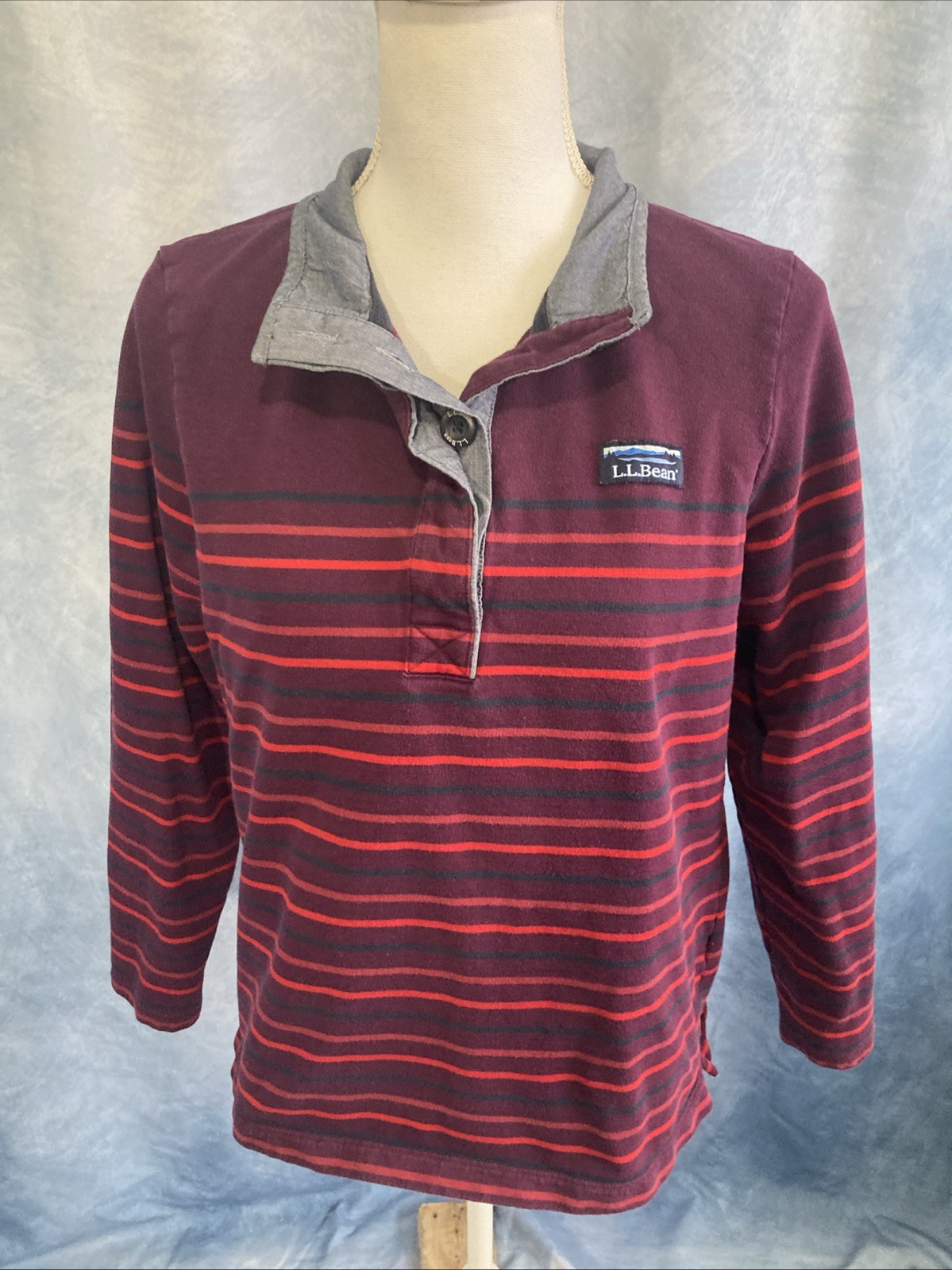 Vtg 90s LL Bean Soft Cotton Rugby Shirt Medium Petite PM Striped Henley 501539