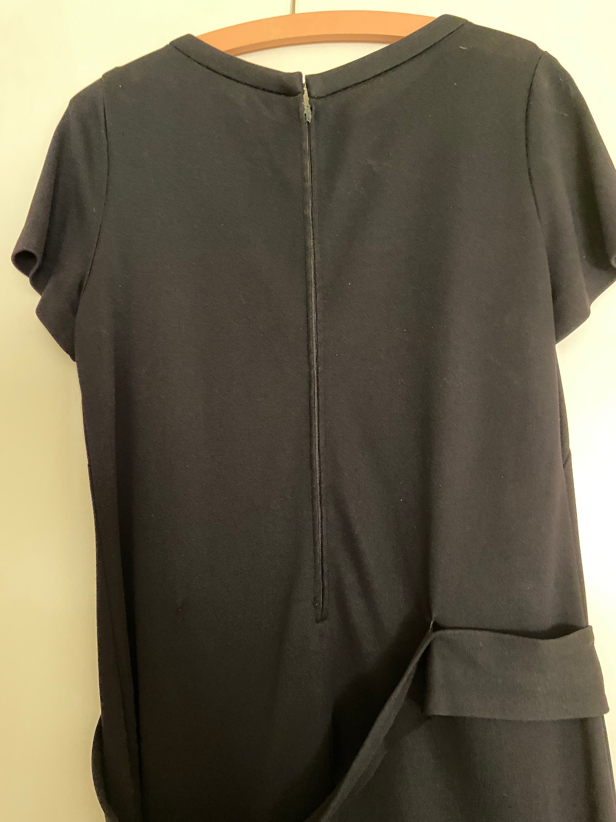 60s VTG Mod Dark Navy Sheath Dress Mid Century Mad Men Shift Metal Zip M/L