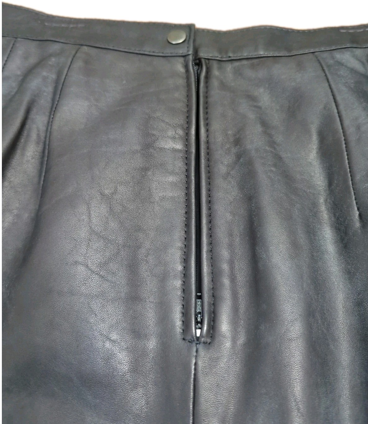 Vintage Black Leather Pencil Skirt Zipper With Snap Closure Front Slit Size 9/10