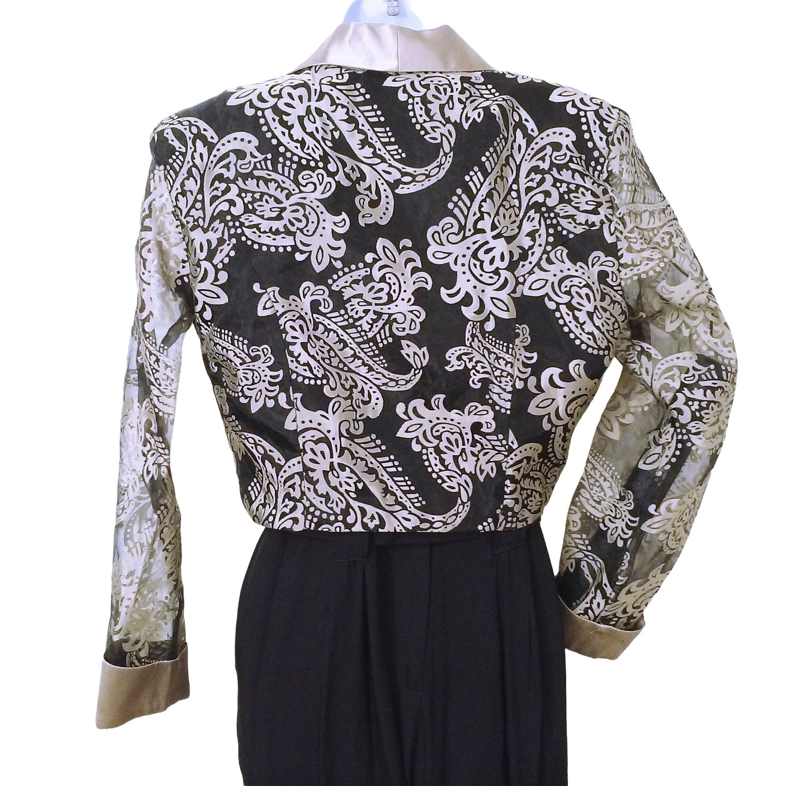 Vintage 90s 2-pc Set JumpSuit Jacket 6/8 Pockets Two-tone Scroll Champagne Black