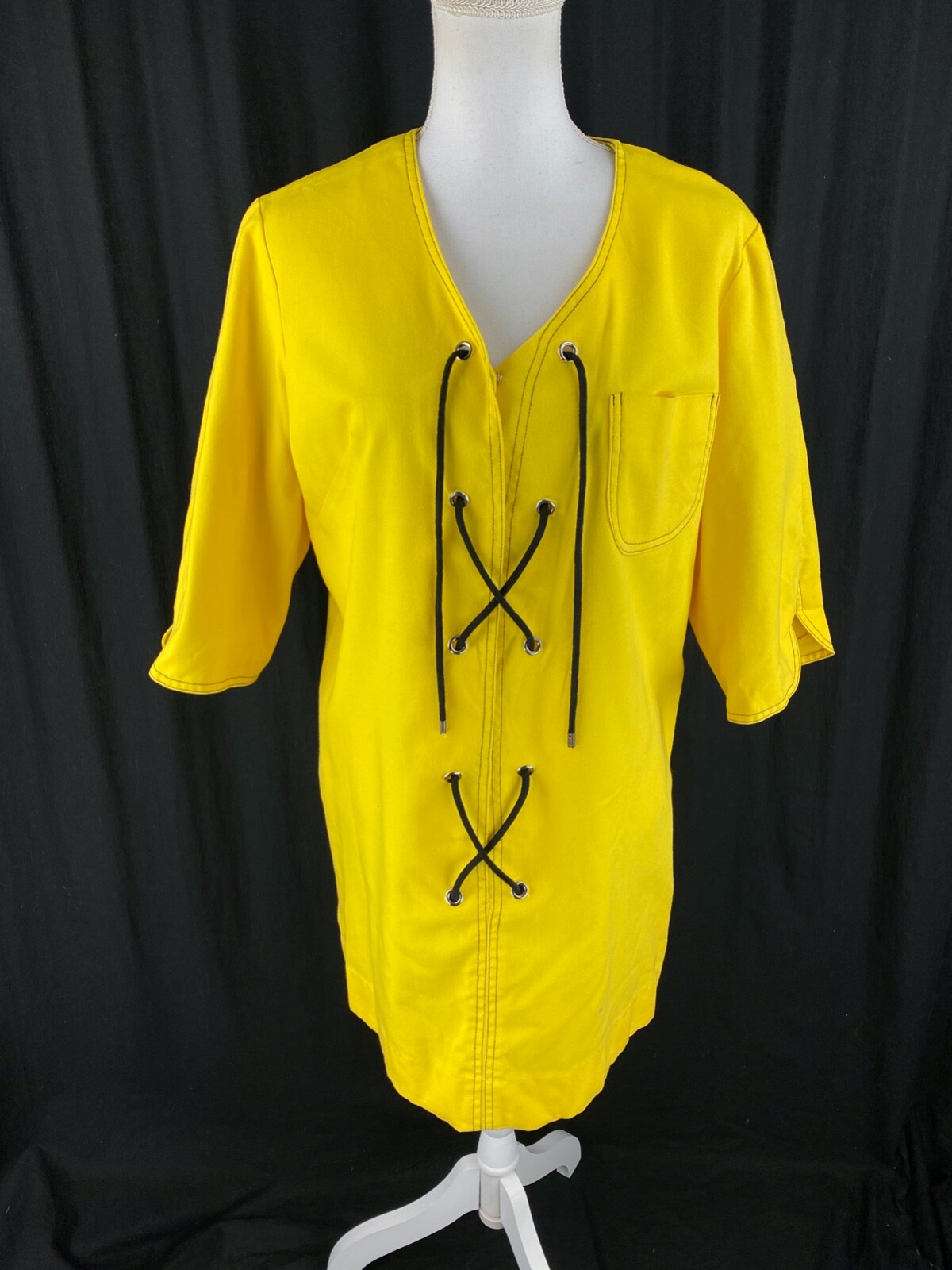Tami Original Vtg 60s Boho Tunic Blouse Jacket Dress Retro Lace Up Neon