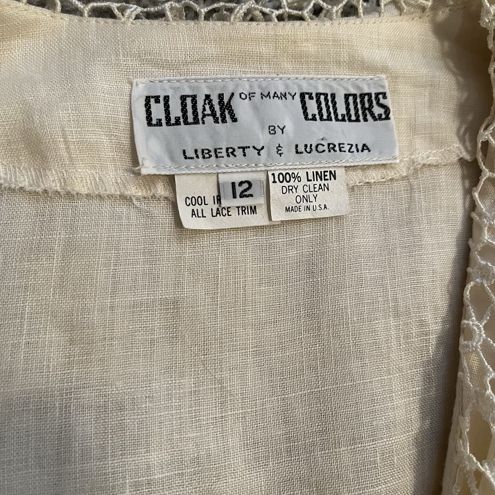 VTG Cloak of Many Colors Women’s 10 Linen Midi Skirt Set Ivory Crochet Victorian