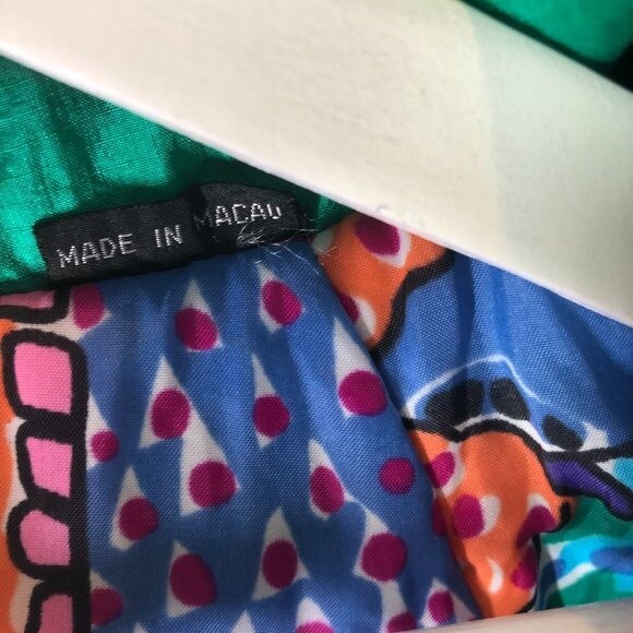 Vintage Andy Johns Green Swishy Windbreaker Medium Geometric Lining Zipper 80s