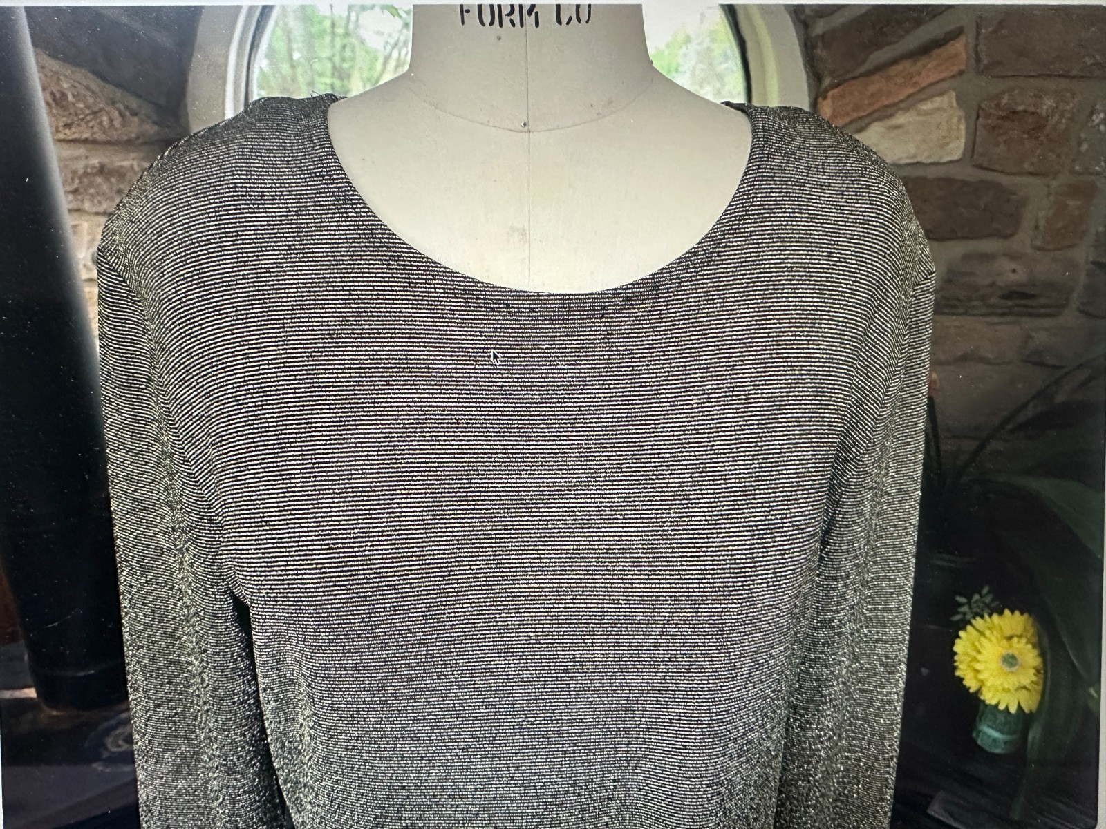 Vintage 1980s Black Metallic Gold and Silver Knit Dress Expo Made in USA