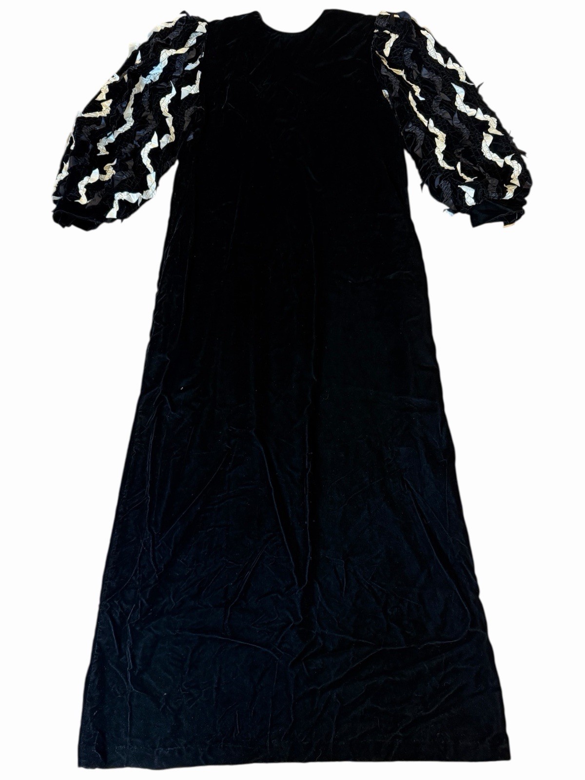 Vintage Black Velvet David Brown Winter Dress Rare Satin Ribbon Embellished New