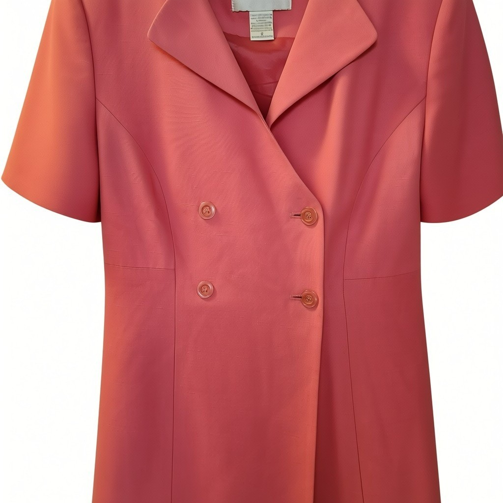Casual Corner Vintage Coral Pink 2 Piece Dress Suit Set Double Breasted Size 8