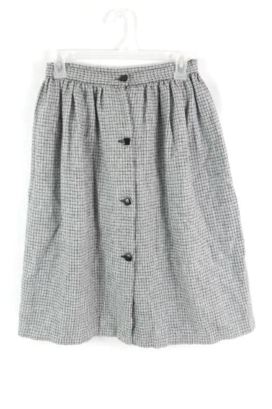 Vintage Women’s Size 6 Black White Plaid Tweed Skirt Button-Up Below Knee