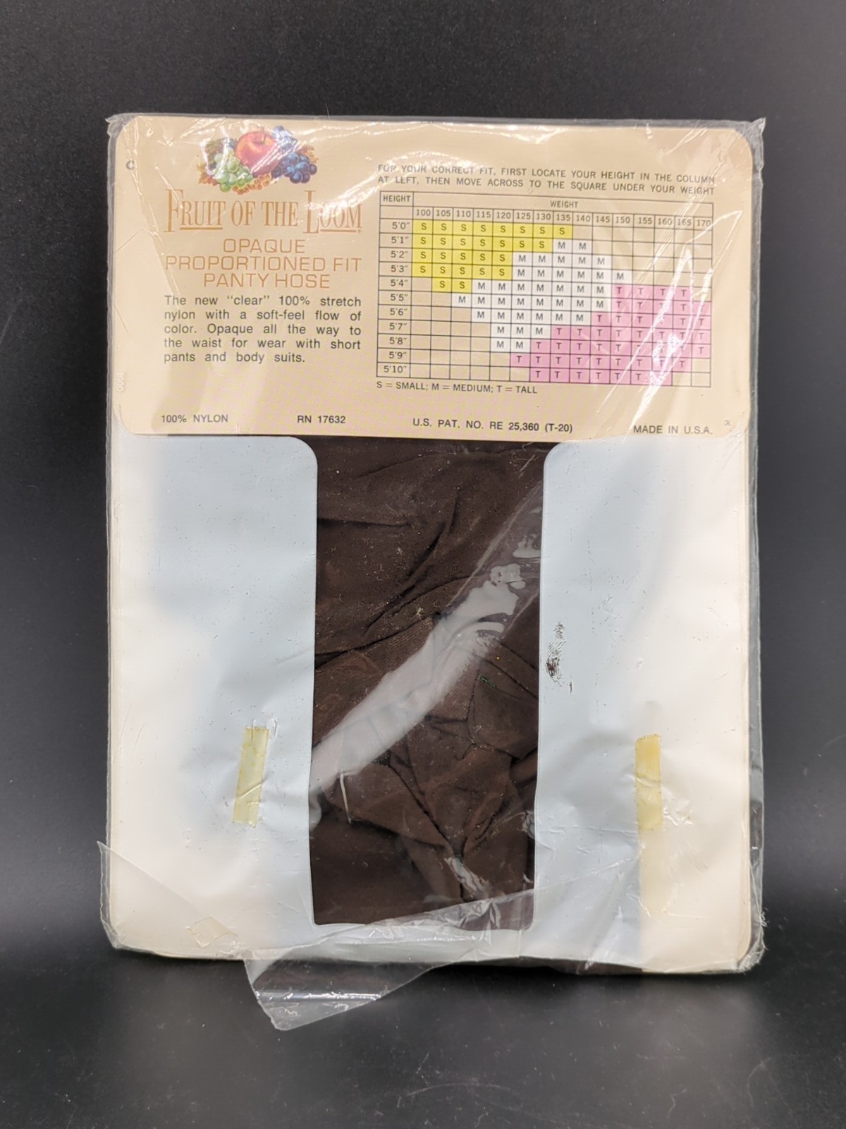 Vintage Fruit of the Loom Opaque Proportioned Fit Panty Hose – Deep Brown Small
