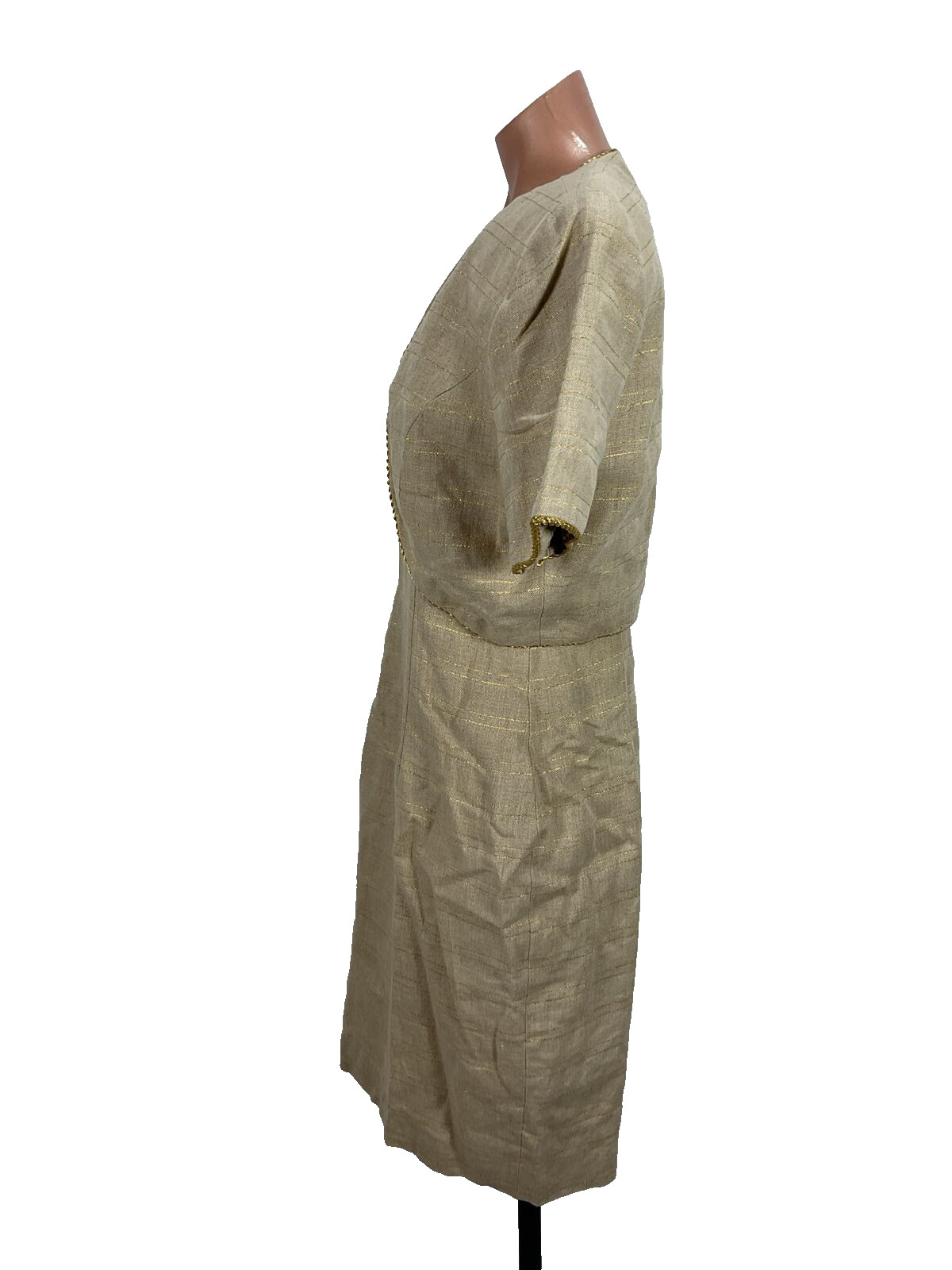 Vintage Althuser Sleeveless Sheath Dress Suit sz 8 Gold Beige Jacket