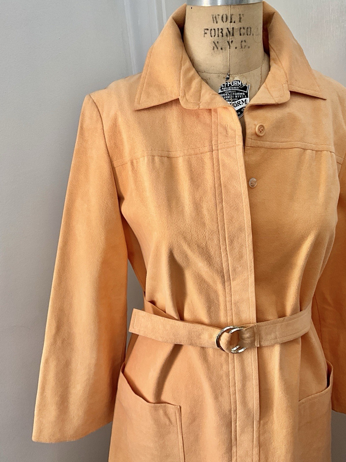 Vintage 1970’s Mollie Parnis Peach Ultrasuede Belted Shirtdress