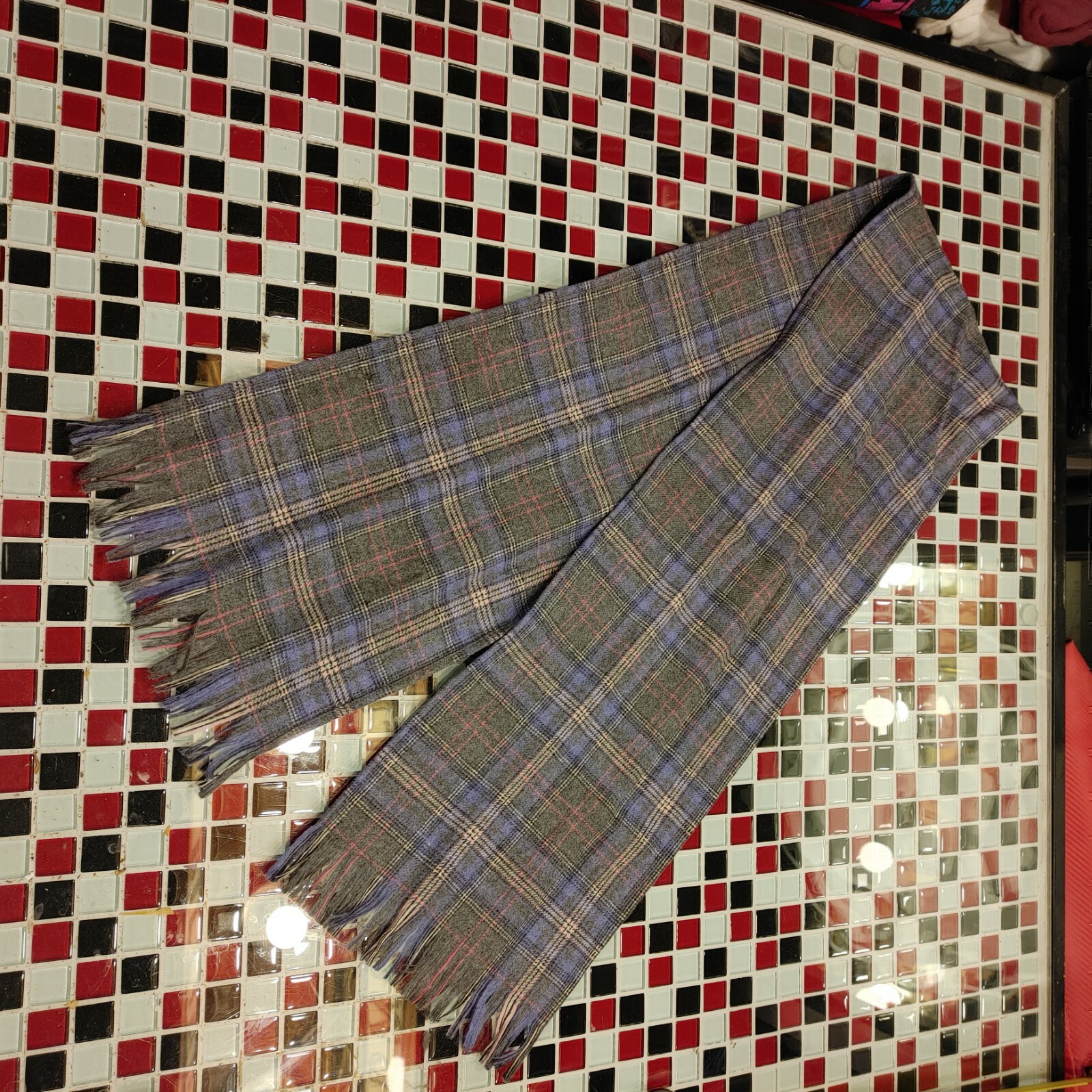 VTG 70’s Women’s PENDLETON ~ Sz 10 ~ Wool Plaid Check GREY BLUE PINK Scarf SKIRT
