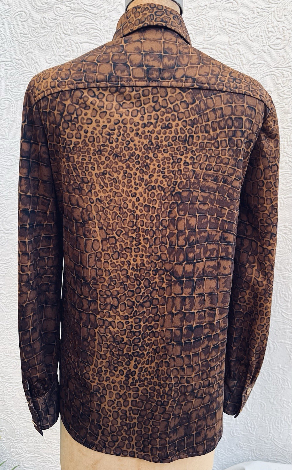 Vintage 70s Crocodile Rock Disco Anjac Dagger Collar Blouse Sz 6 Groovy Retro